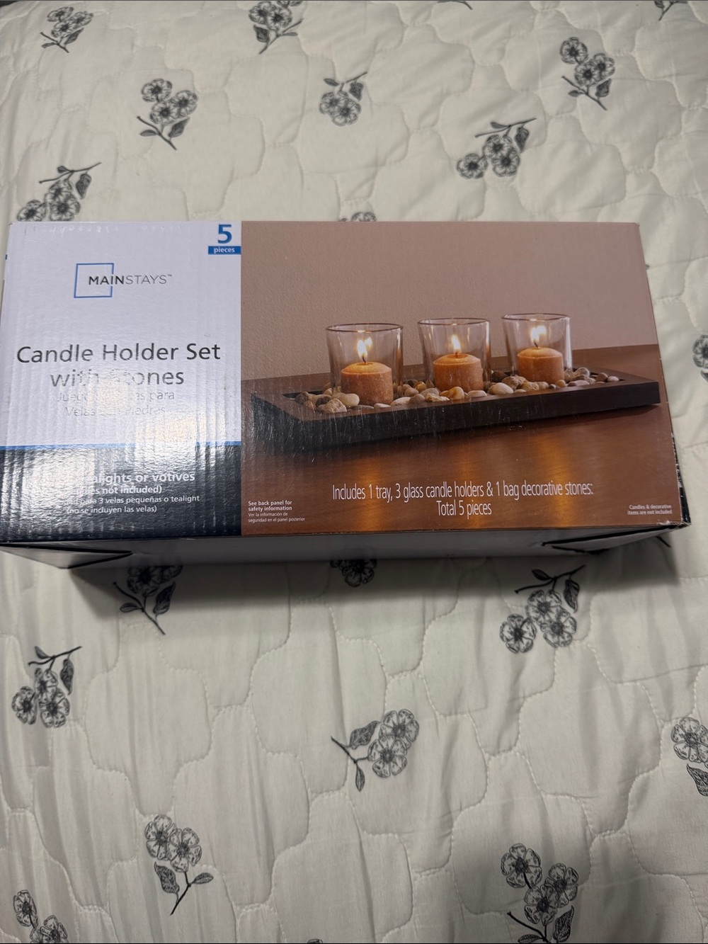 Mainstays Brown Tray Candle Holder Set with Glass Votives